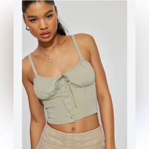 Garage Milkmaid Cami Green Buttoned Crop Top